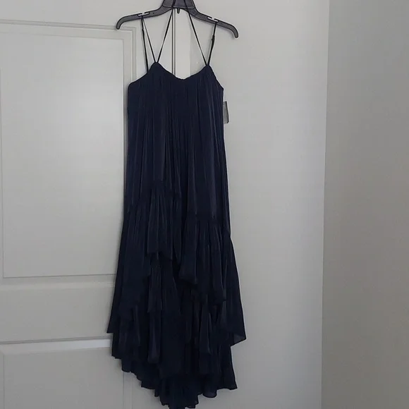 Cinq a Sept Womens Hi-Low Pleated Cocktail And Party Dress Navy 6
